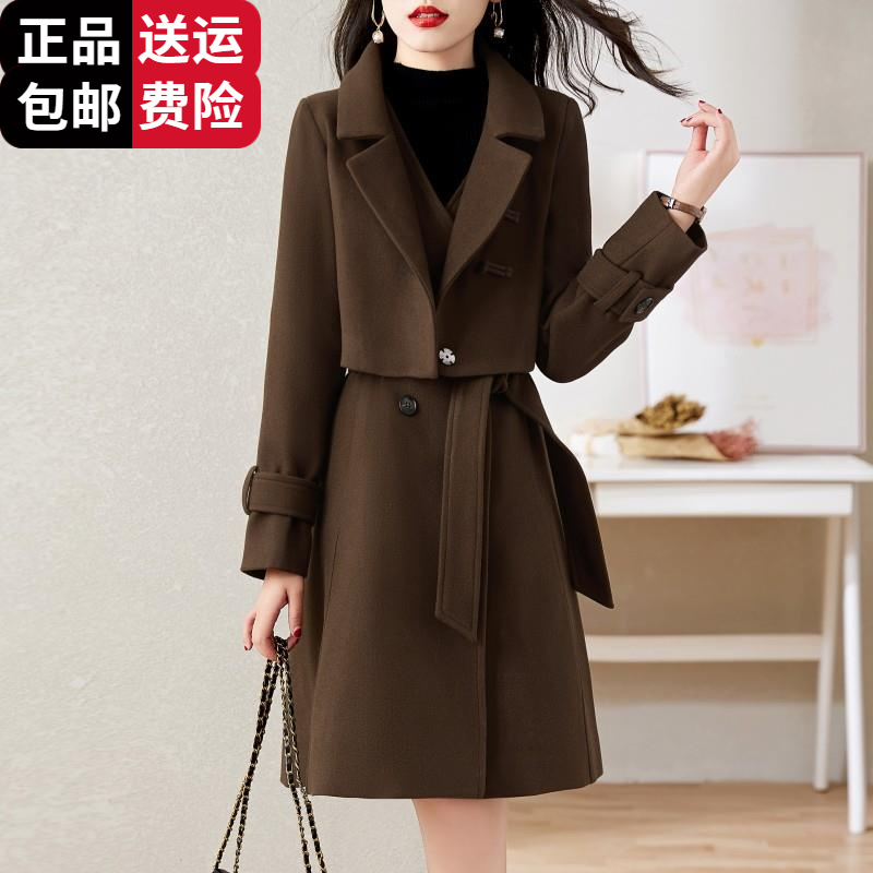 工厂直销百搭羊毛百搭毛呢两件套连衣裙女春秋冬装新款洋气复古