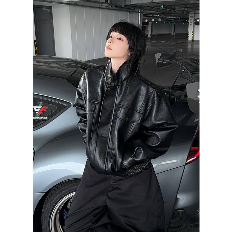 美式复古黑色皮衣外套男秋季cleanfit潮牌机车服短款pu皮飞行夹克