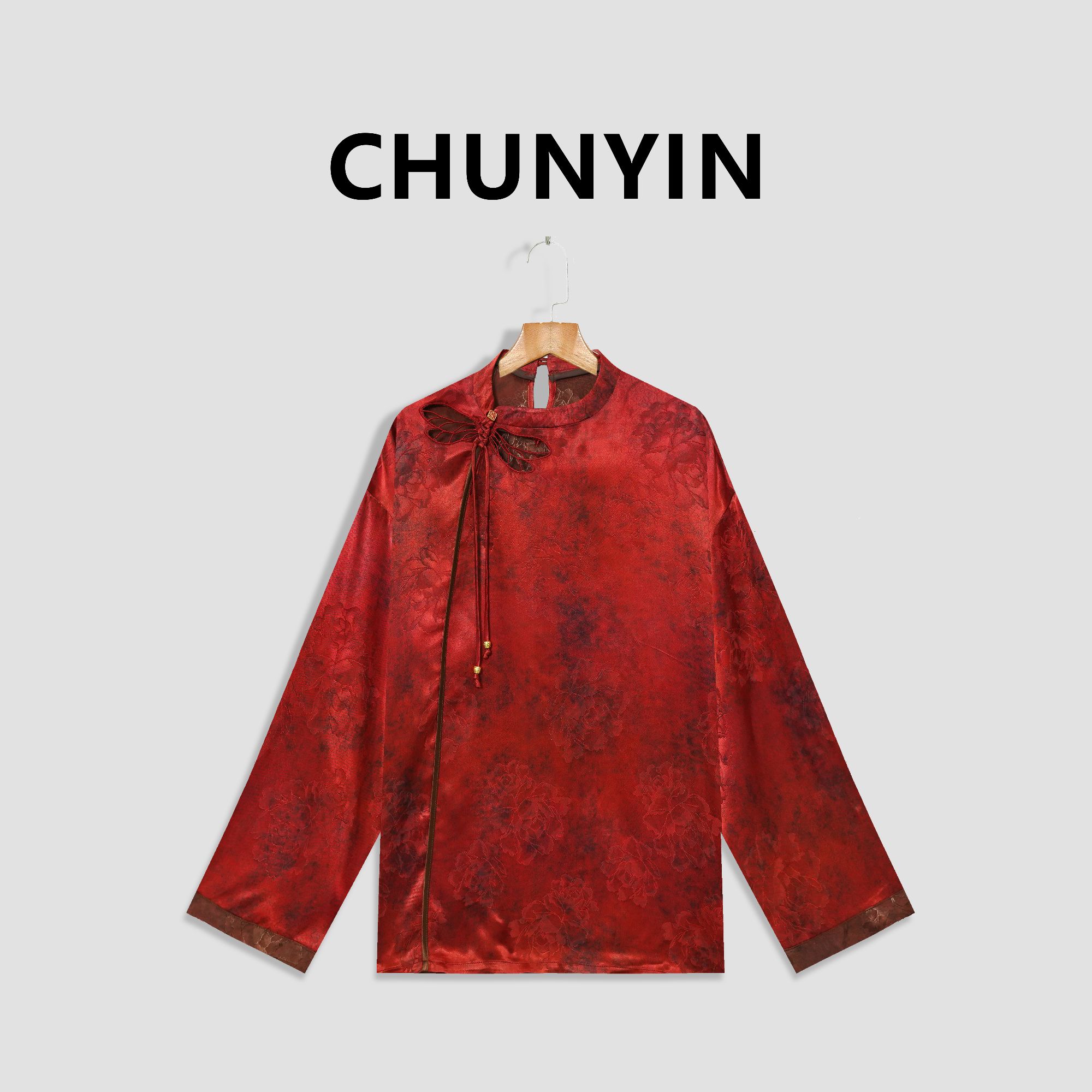 李心儿【沉蝶】新中式国风设计师提花时尚T恤28210