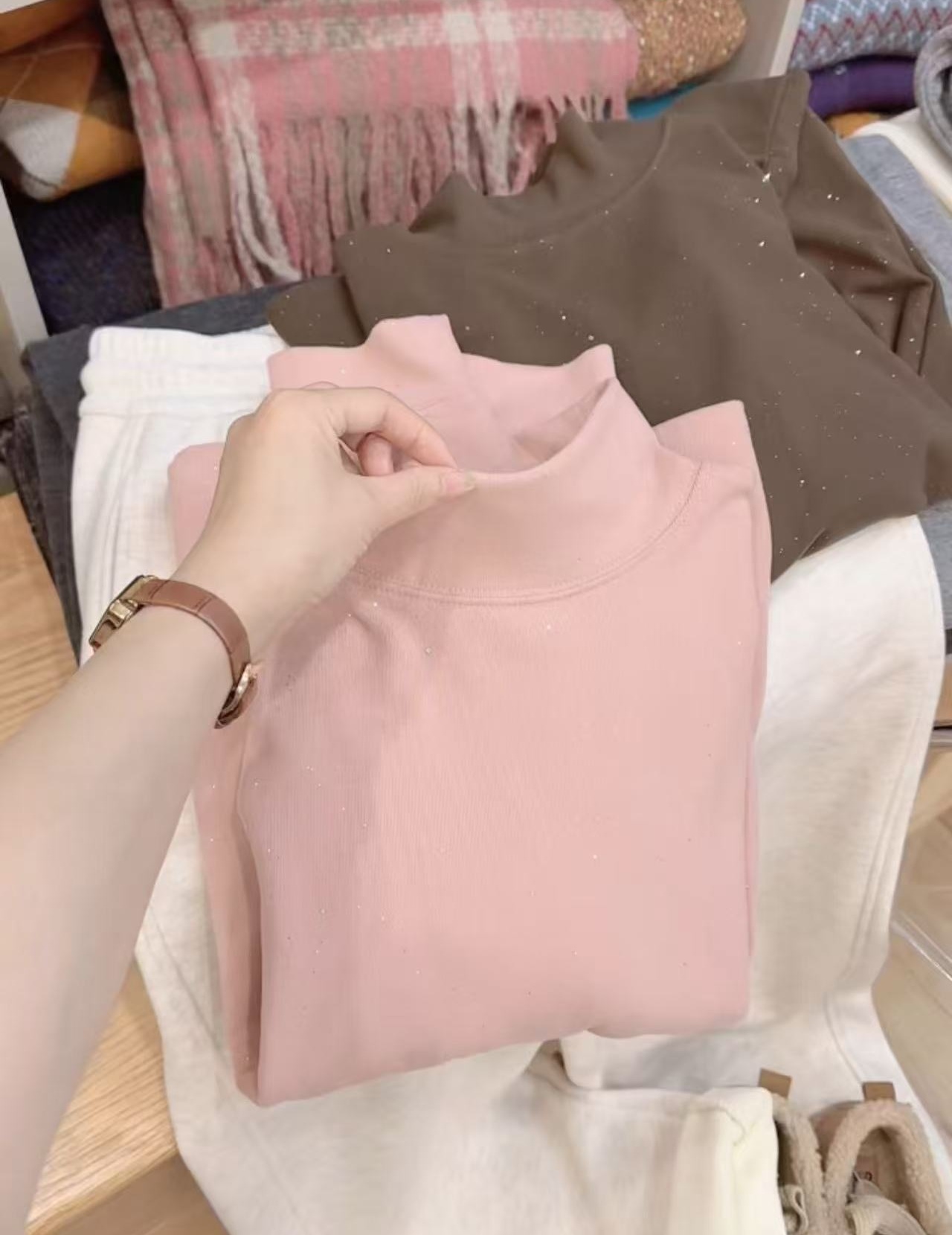 七言家星星双面慕斯绒高领打底6116