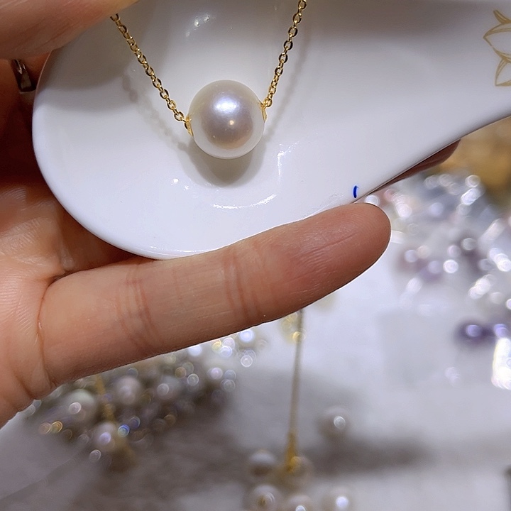 淡水珍珠白珠路路通吊坠银S925镶嵌