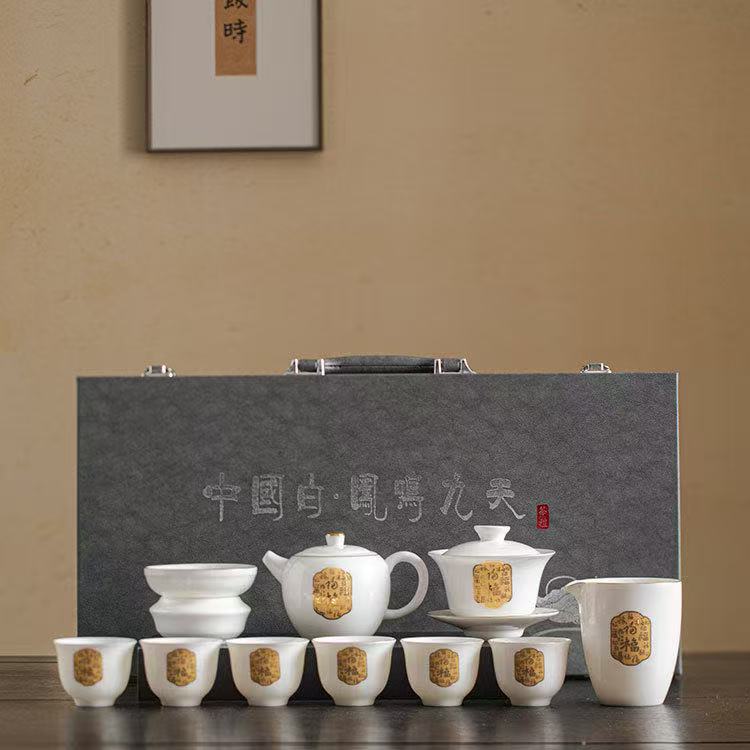白瓷茶具套装新款羊脂玉瓷描金茶壶茶杯家用高档礼盒