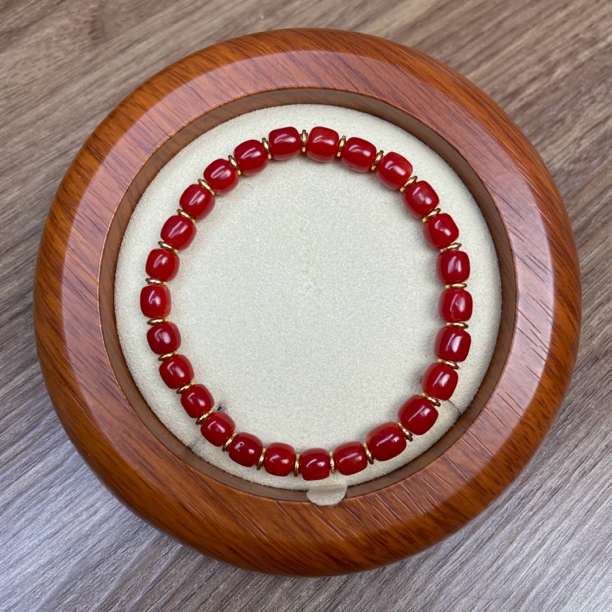 日本阿卡红珊瑚老型珠单圈手串桶珠5.7-6.3mm基地发货一物一证