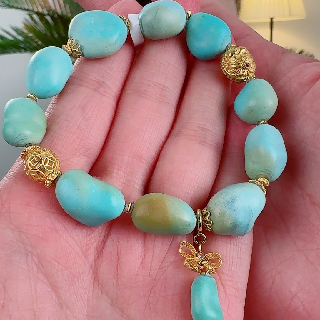 绿松石珠宝奇石18K金镶嵌