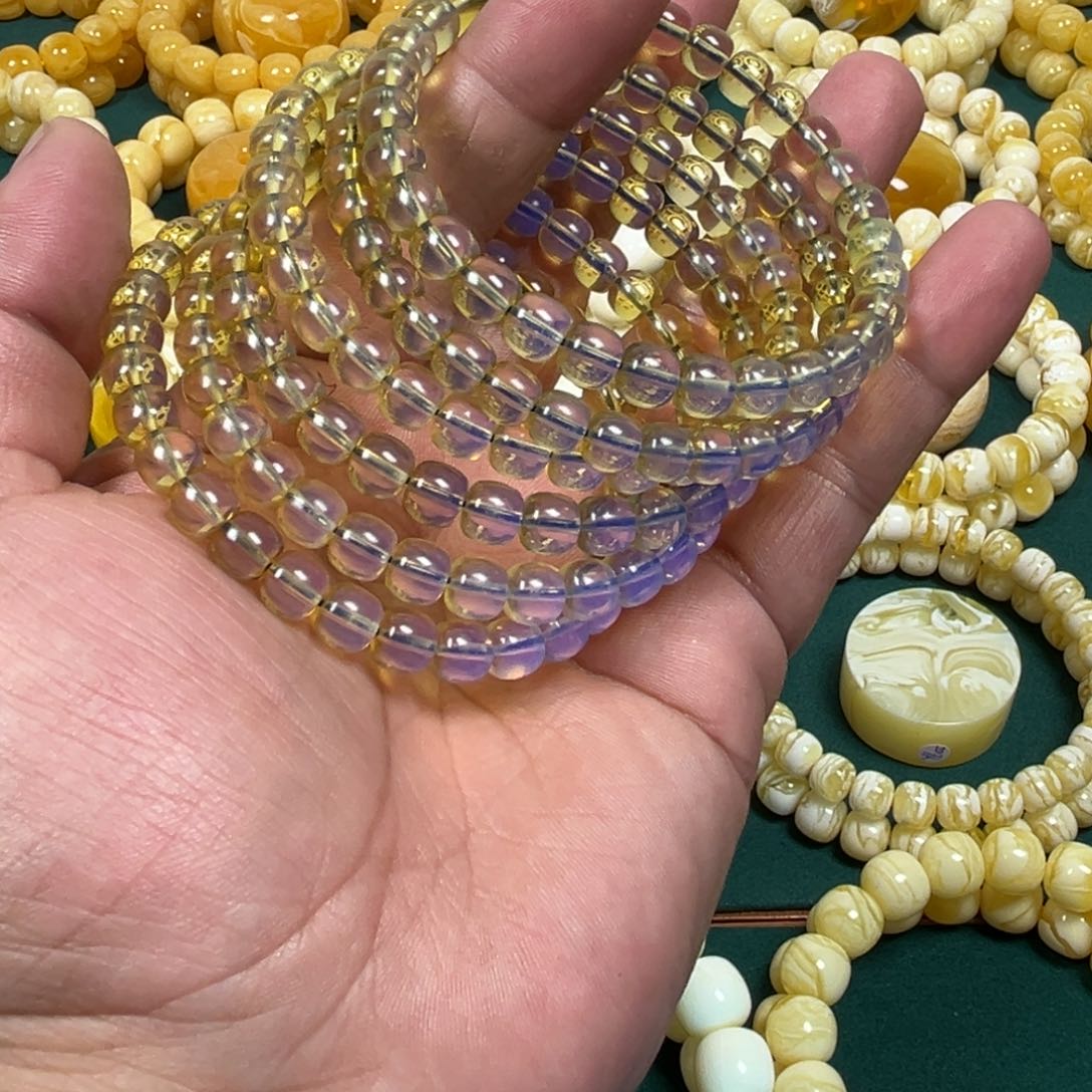 琥珀手链未镶嵌福利精工净水蓝珀老邢手串6.6mm