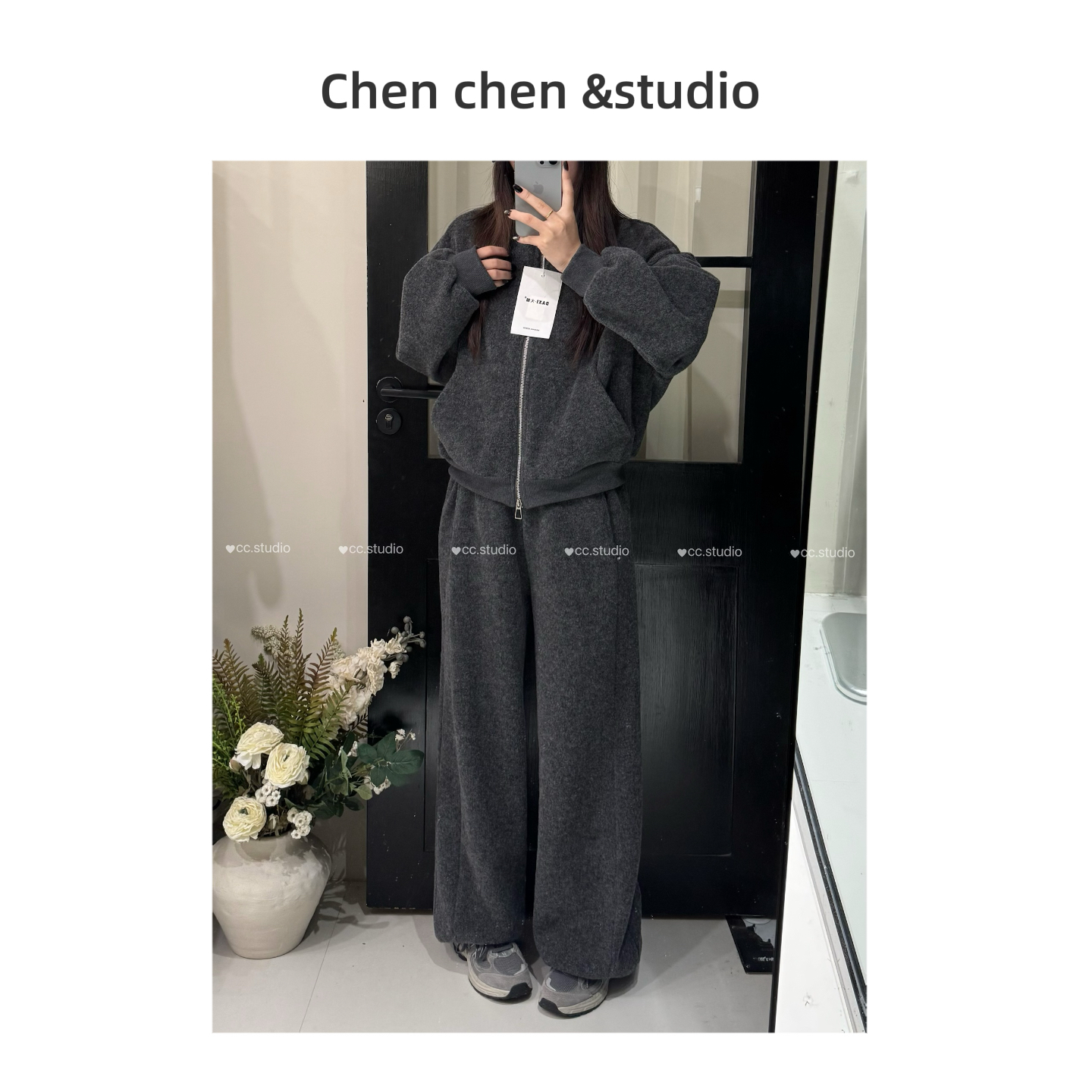 【加绒立领运动套装】冬季INS风纯色立领外套阔腿休闲裤两件套百搭