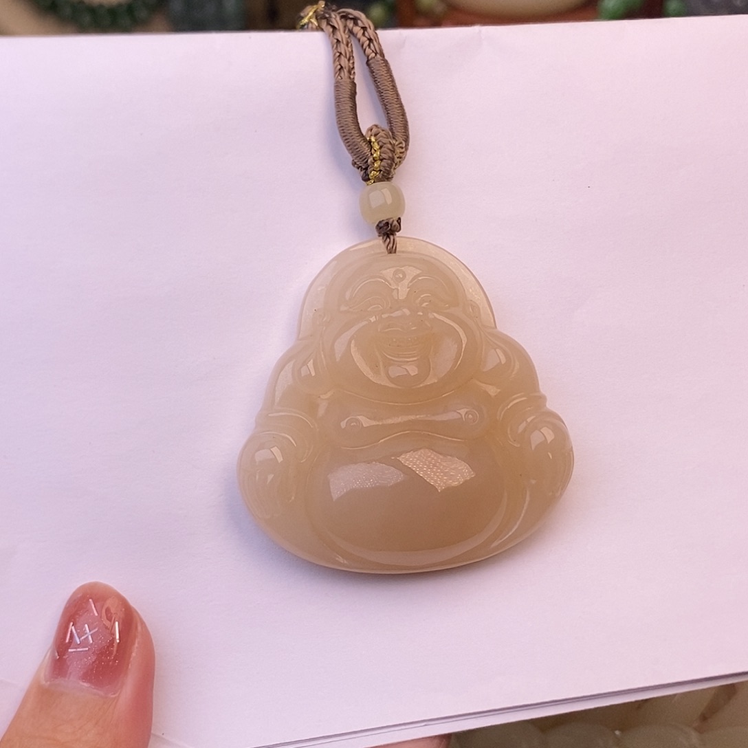 和田玉红藕粉补贴专场大佛公吊坠收藏未镶嵌