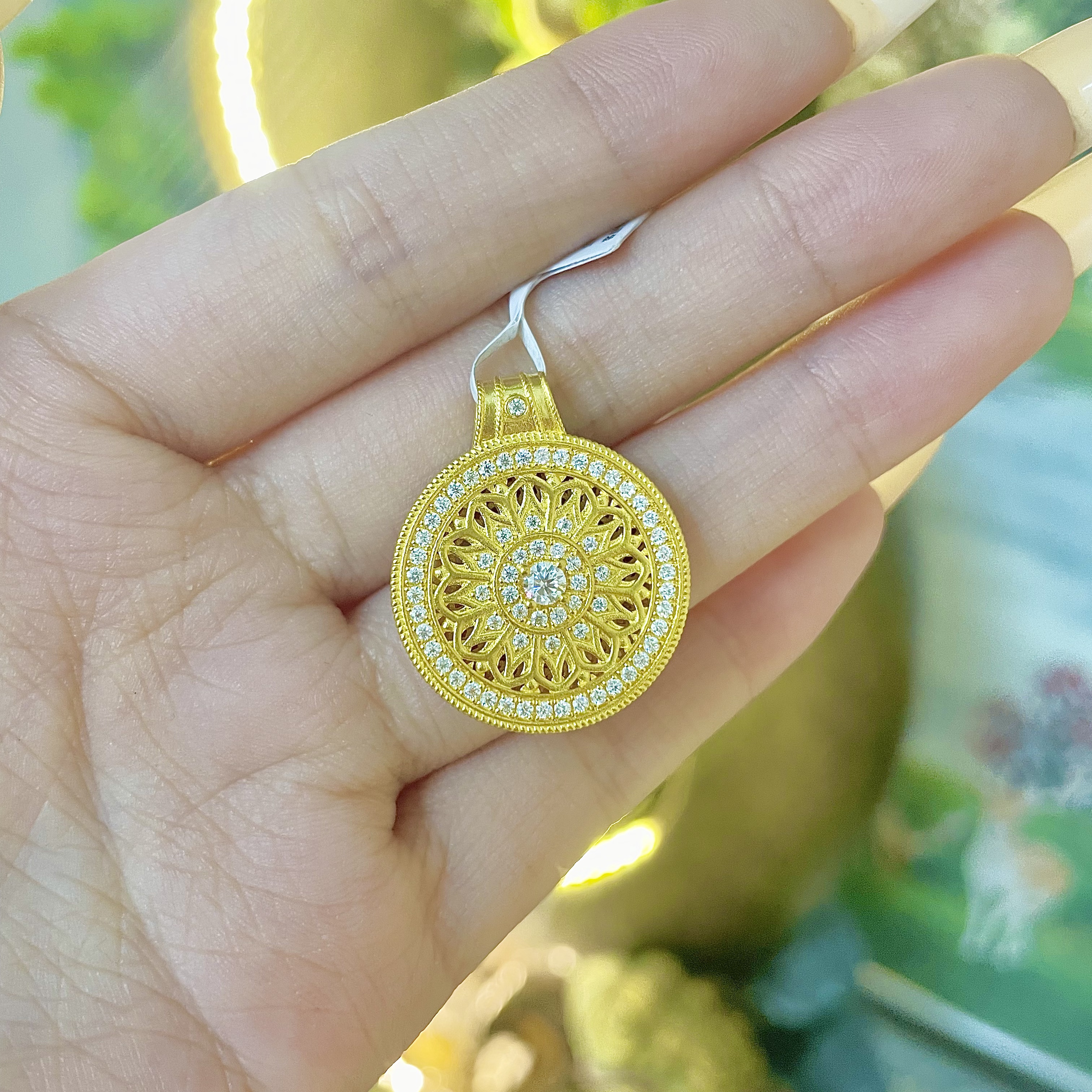 足金999 古法玫瑰花窗黄金吊坠精致时尚（不含链）