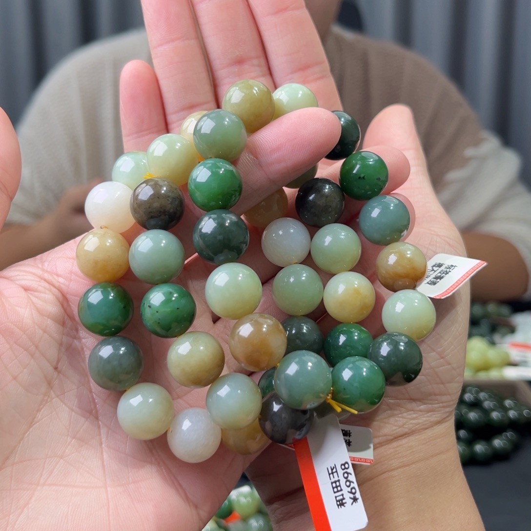 和田玉未镶嵌手串天然和田玉多宝手串圆珠卡14