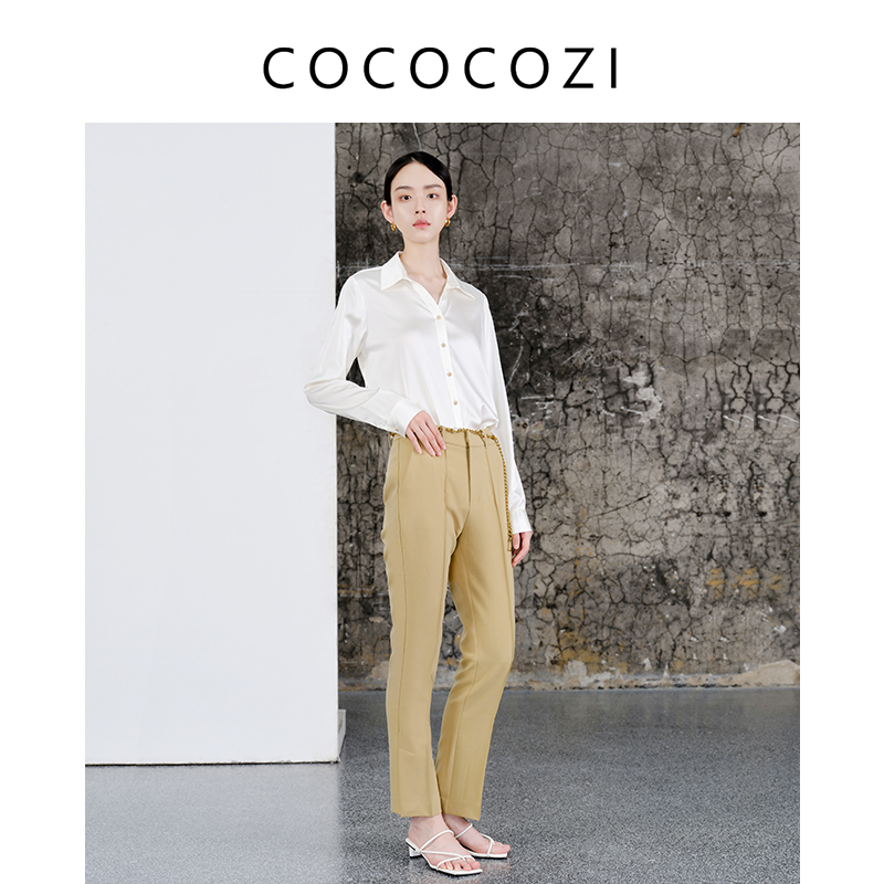 【刘茜专属】桑蚕丝修身时尚显瘦纯色气质V领长袖女士衬衫213CO09