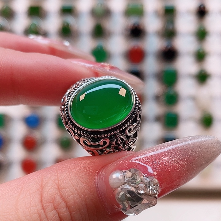 玛瑙/玉髓戒指银S925镶嵌