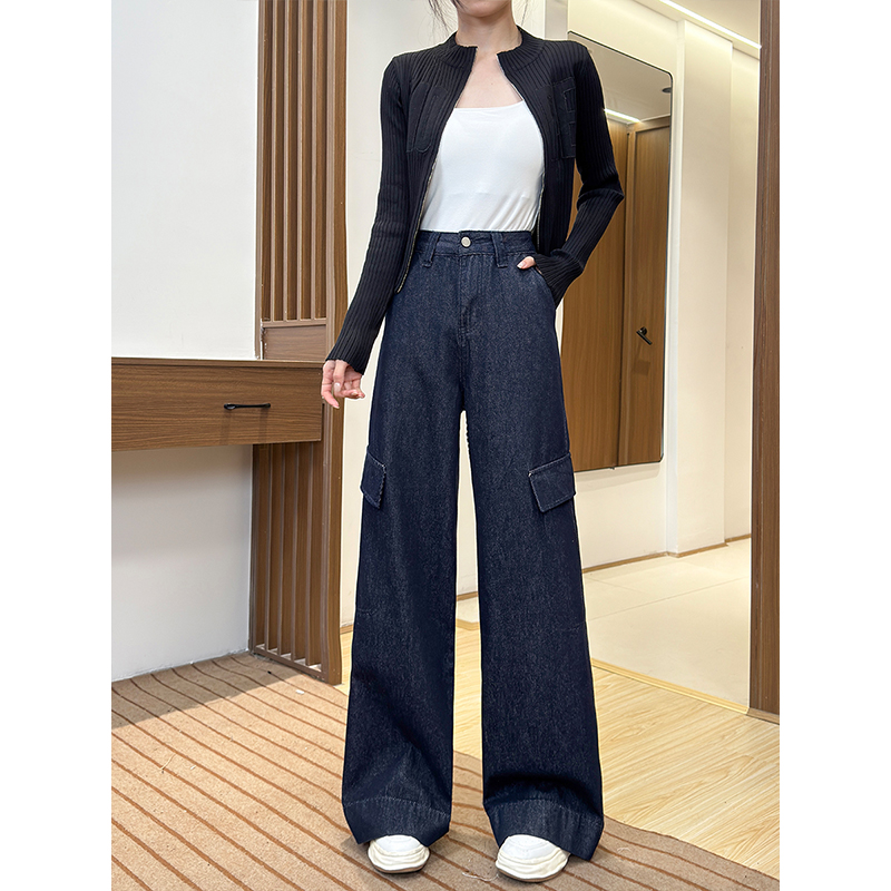 阔腿牛仔裤女2025春季新款高腰宽松显瘦休闲裤丹宁蓝直筒裤