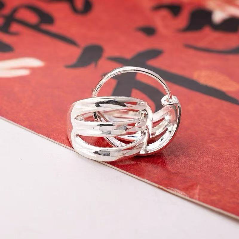 足银耳饰 999时尚简约三线镂空猫爪耳扣