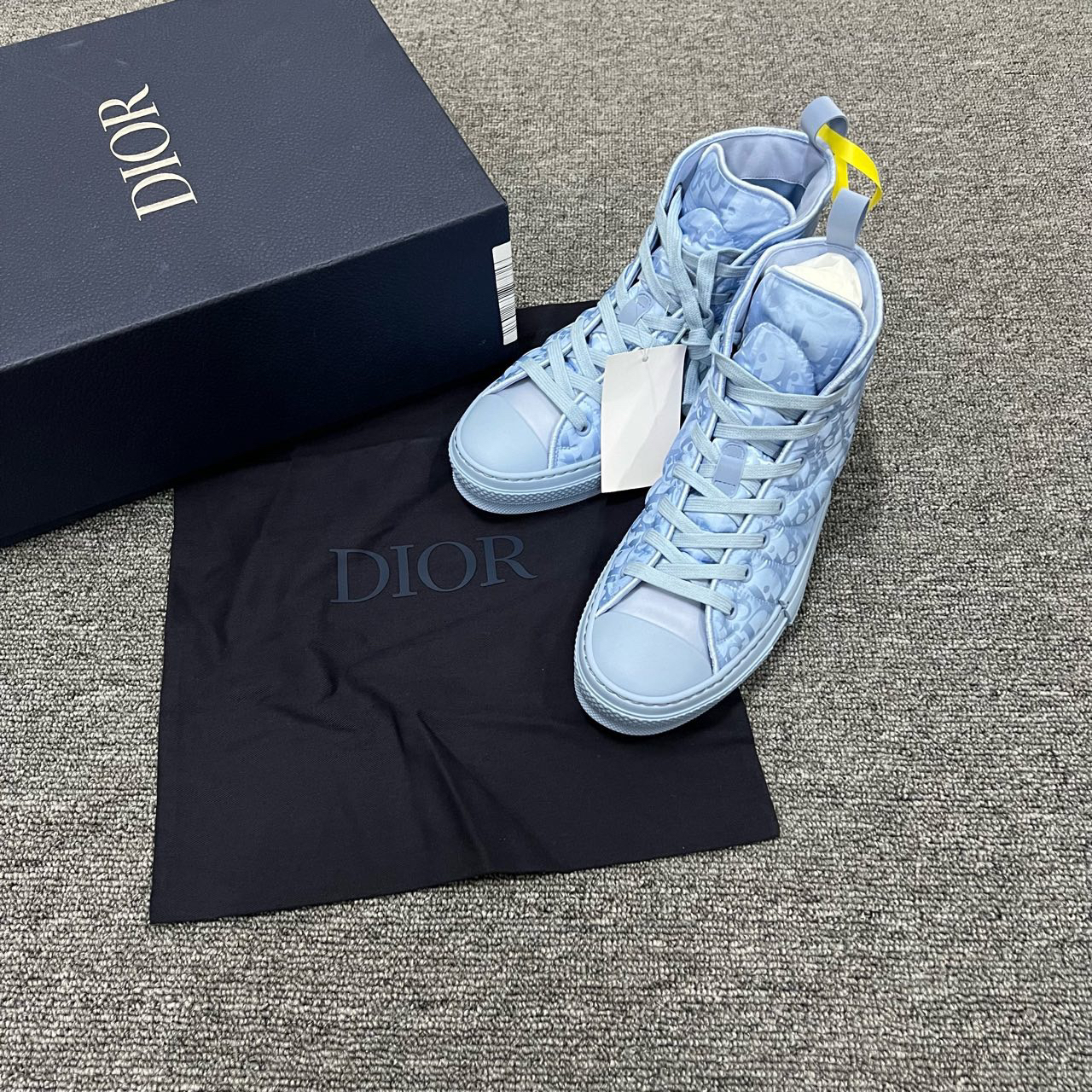 99新 DIOR/迪奥 ERL B23 兔限 蓝色满印老花高帮板鞋 39码/99新