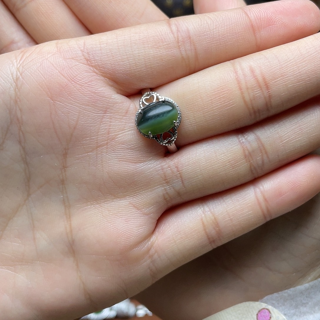 和田玉（碧玉）银S925镶嵌吊坠(赠链)戒指