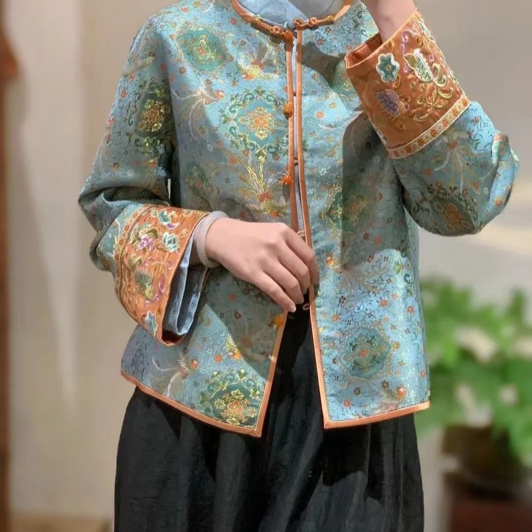 桑蚕丝提花国风中式气质时尚女士印花圆领立领2025香云纱宋锦