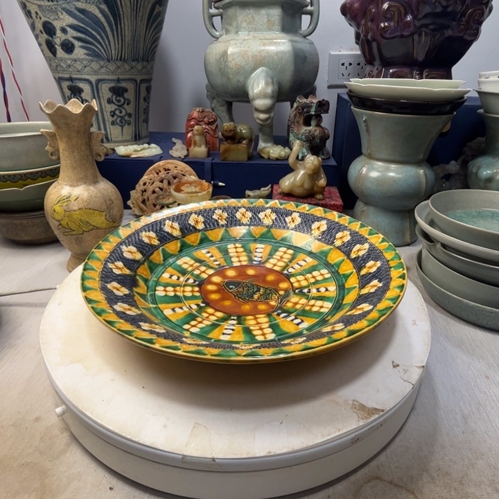 摆件V**K三彩赏盘摆件666