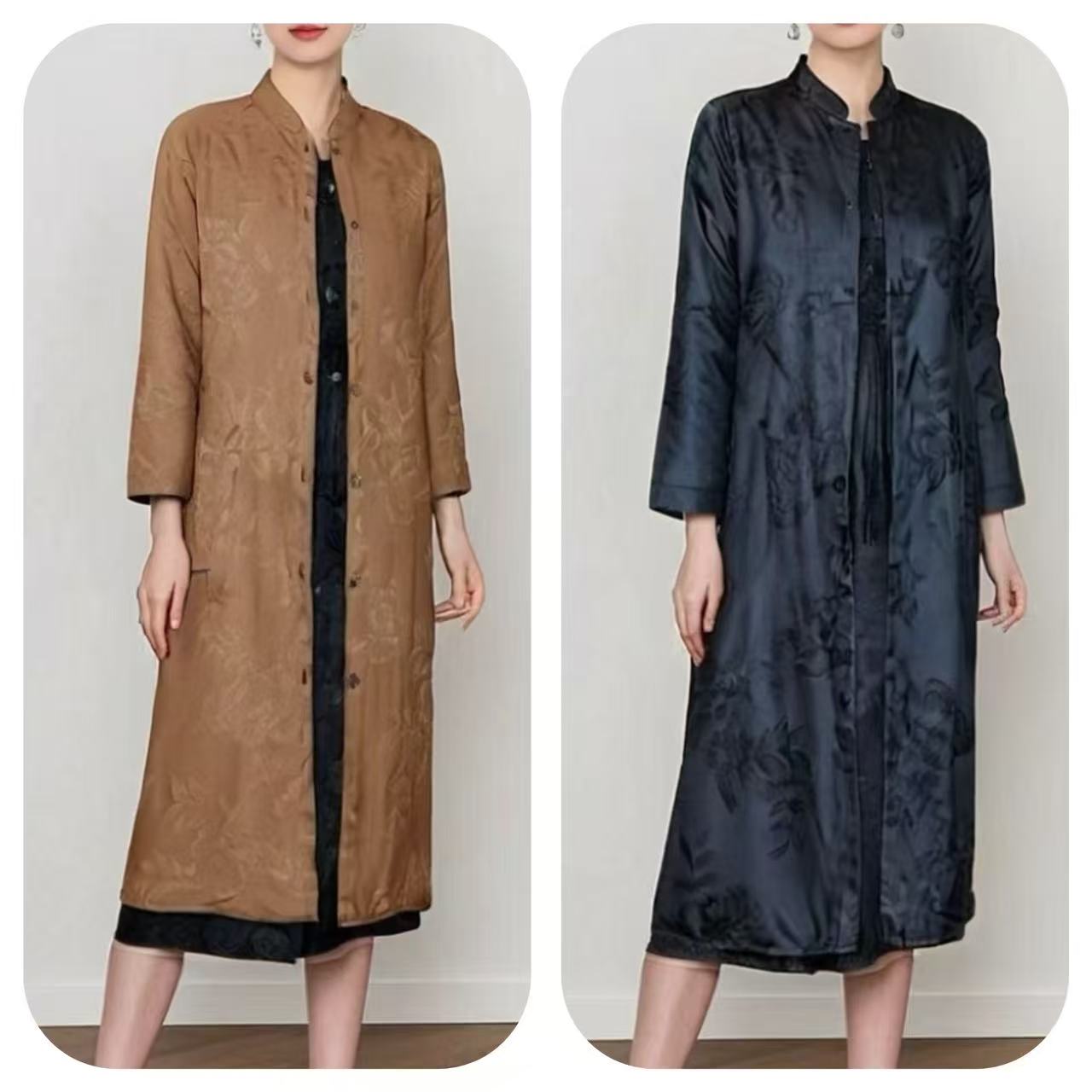 9-2223-21【牡丹花开】双面穿女士长裙风衣