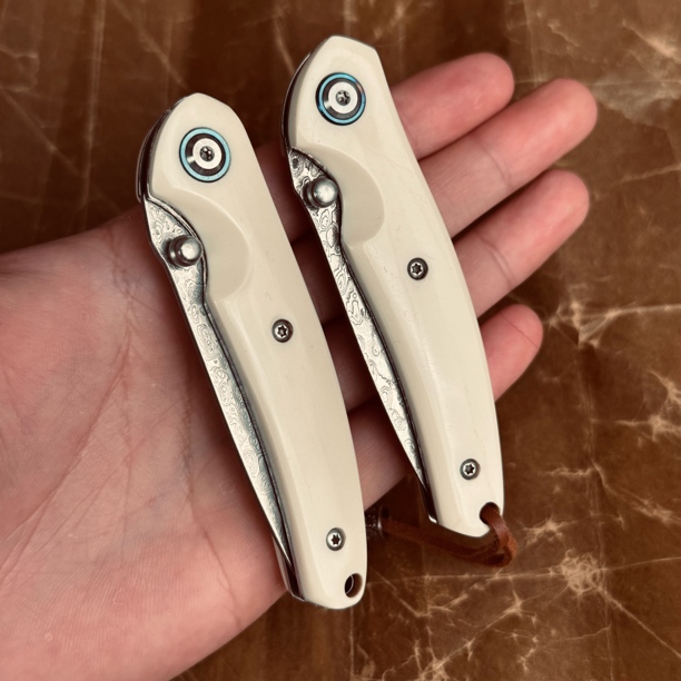 【蓝雀】牛骨柄大马士革水波祥云纹手工锻刀