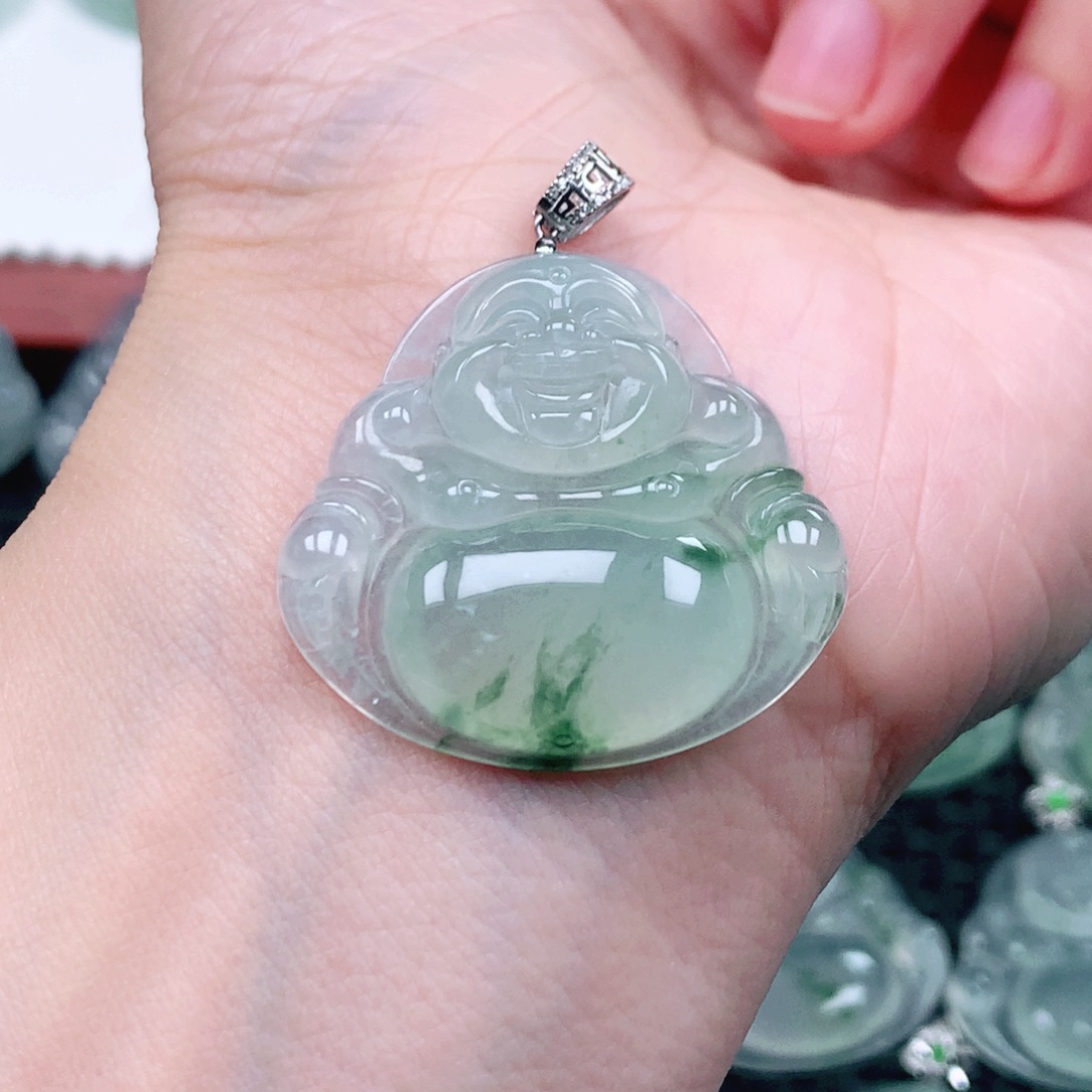 福***满翡翠18K金镶嵌吊坠(不含链)