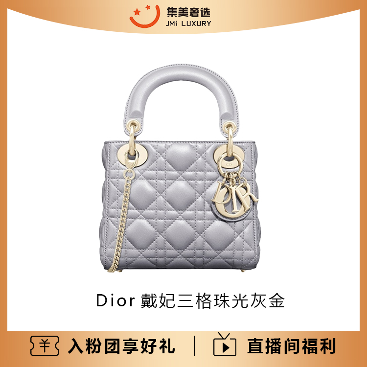 99新 DIOR/迪奥 Dior戴妃三格珠光灰金时尚百搭包/39500/AM6021
