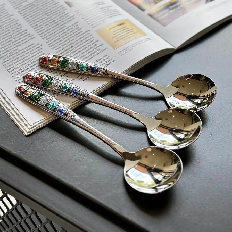 【拍一发三】珐琅色彩网红款不锈钢汤勺家用吃饭勺子西餐汤圆加厚