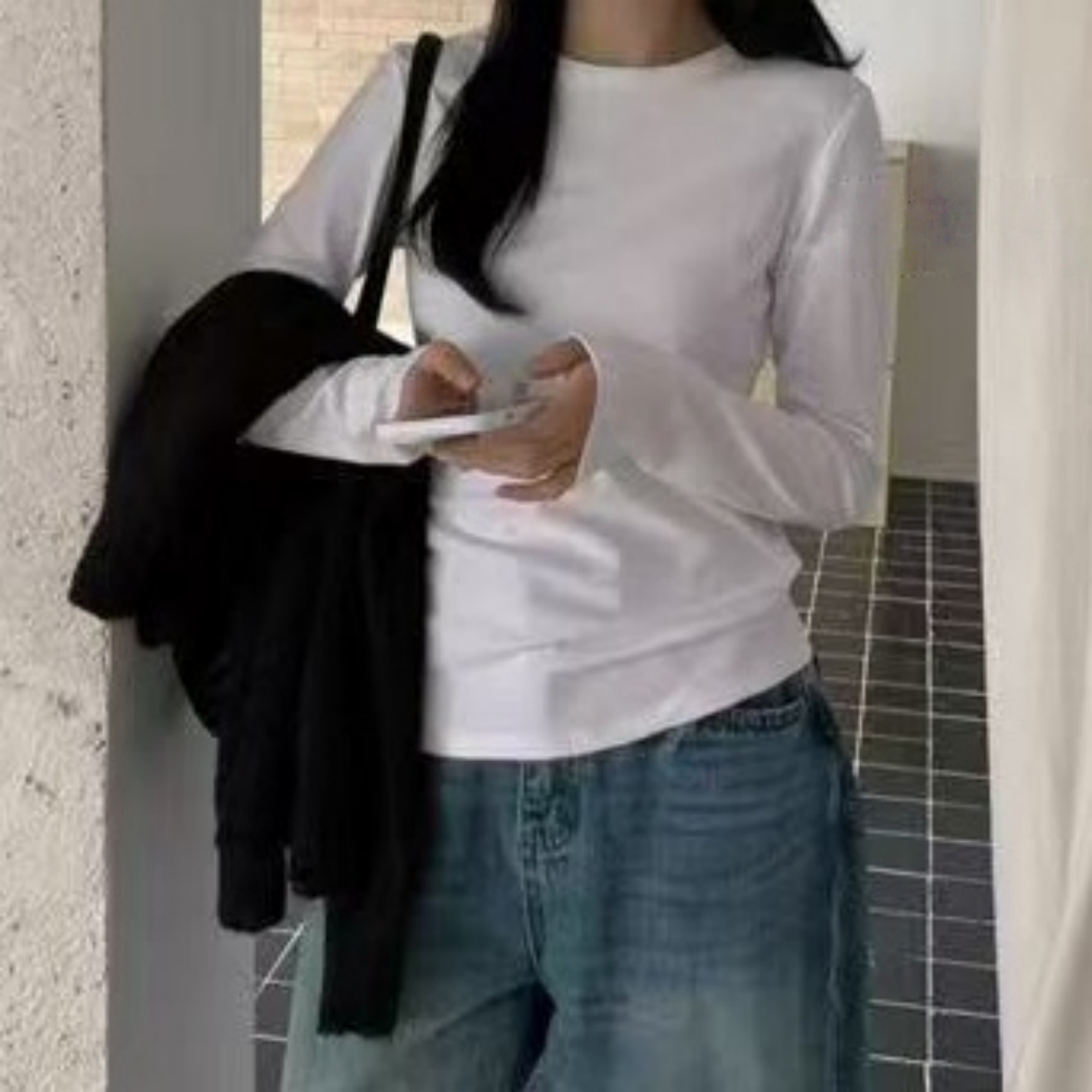 Manmi  简约百搭半磨毛长袖打底衫  86033