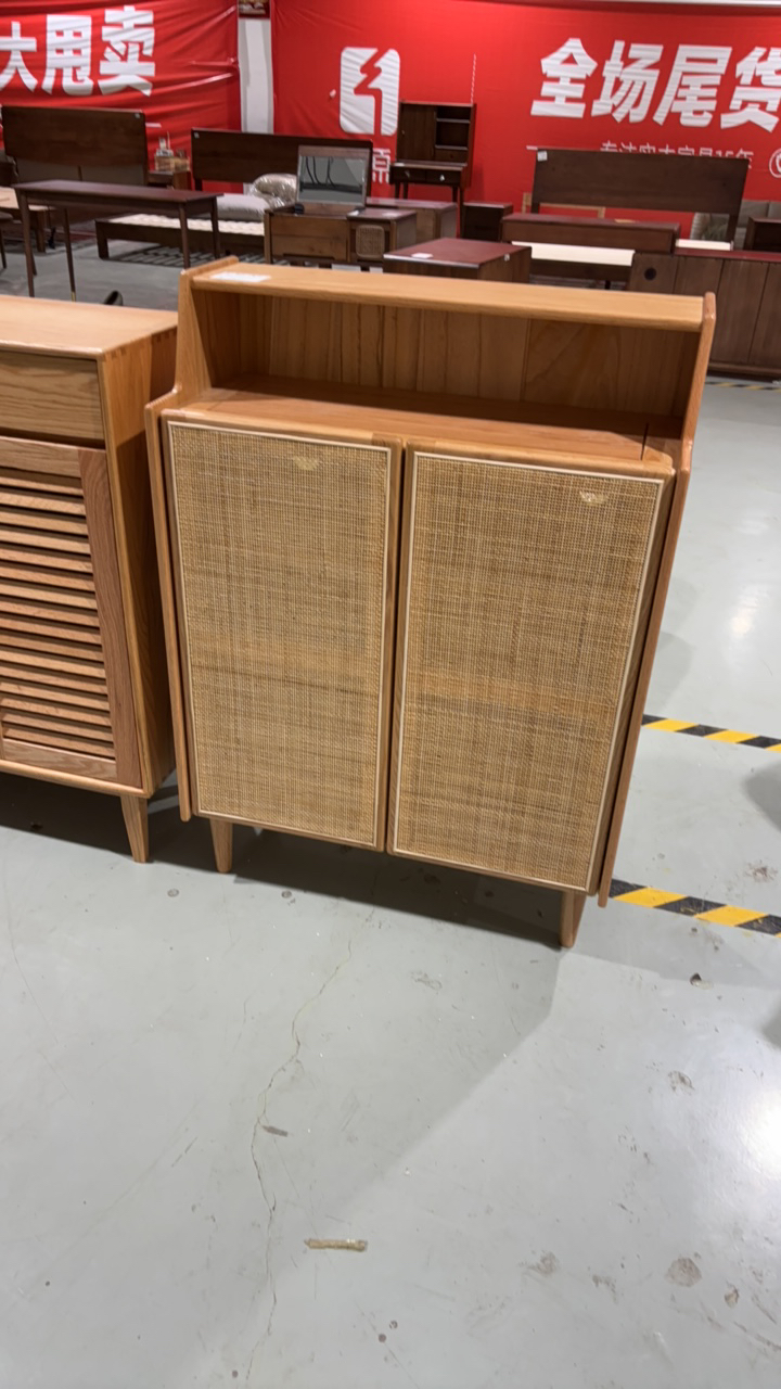 红橡木藤编鞋柜原木色