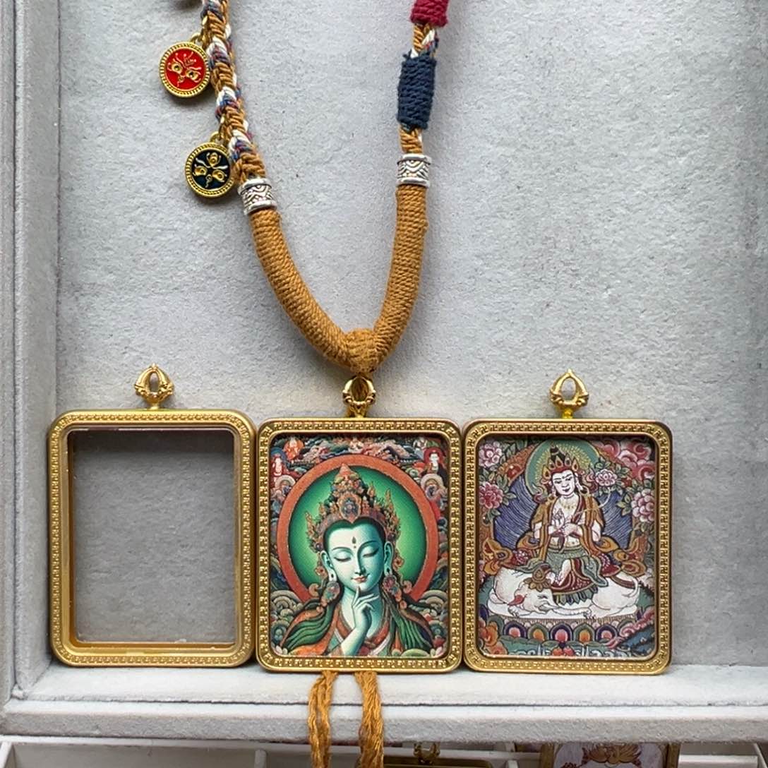 吊坠小***?铜双面普贤绿度绳子10号