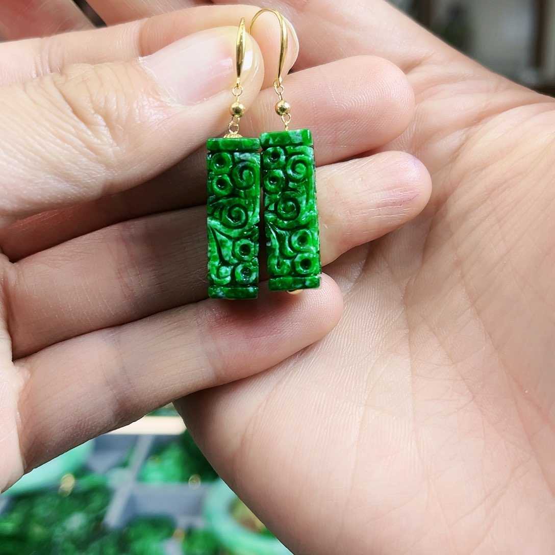 翡翠耳饰18K金镶嵌耳饰多样性发货