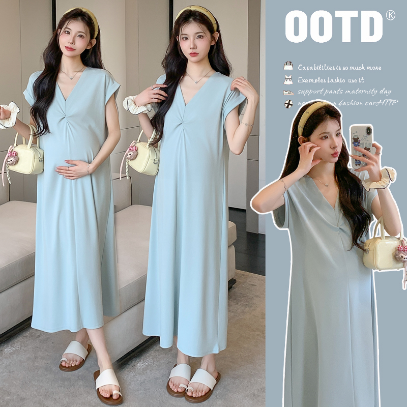 孕妇夏装2025新款日常修身宽松设计感针织裙孕妈高级感气质连衣裙