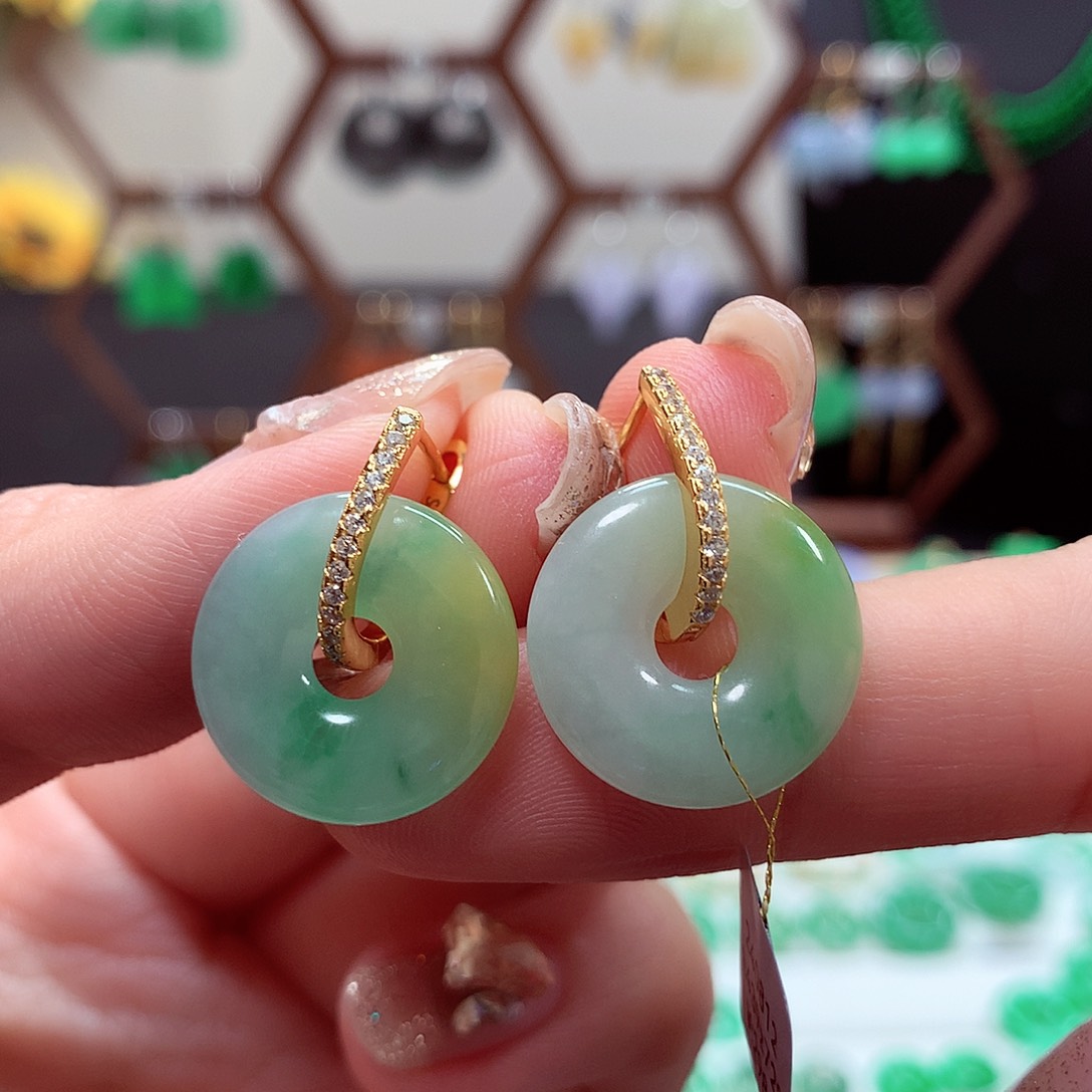 翡翠耳饰银S925镶嵌天然翡翠