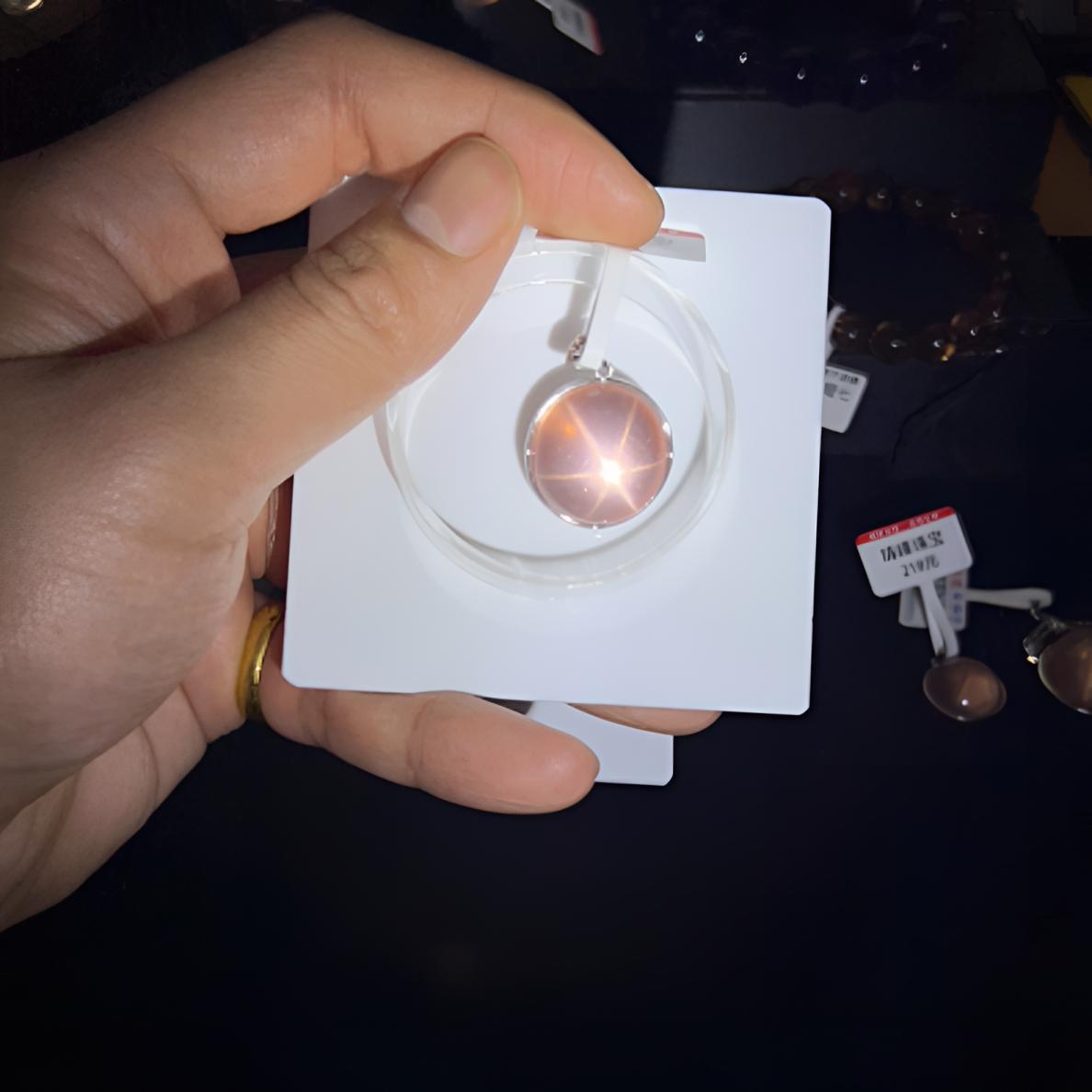 天然高品六芒星莫粉水晶吊坠 银托 22mm+