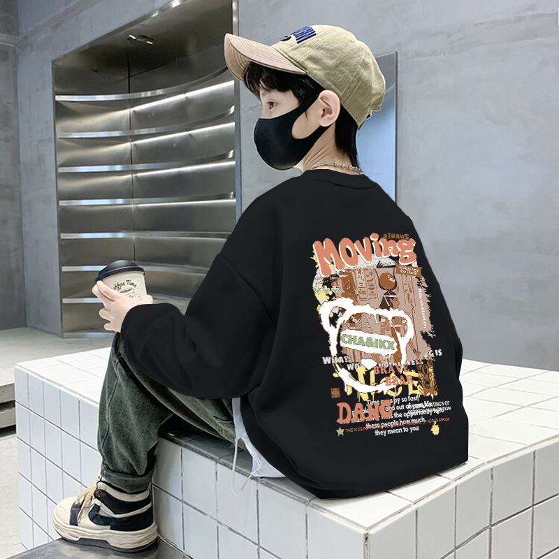 男童长袖圆领卫衣秋冬2025新款中大童男孩韩版春秋上衣儿童装