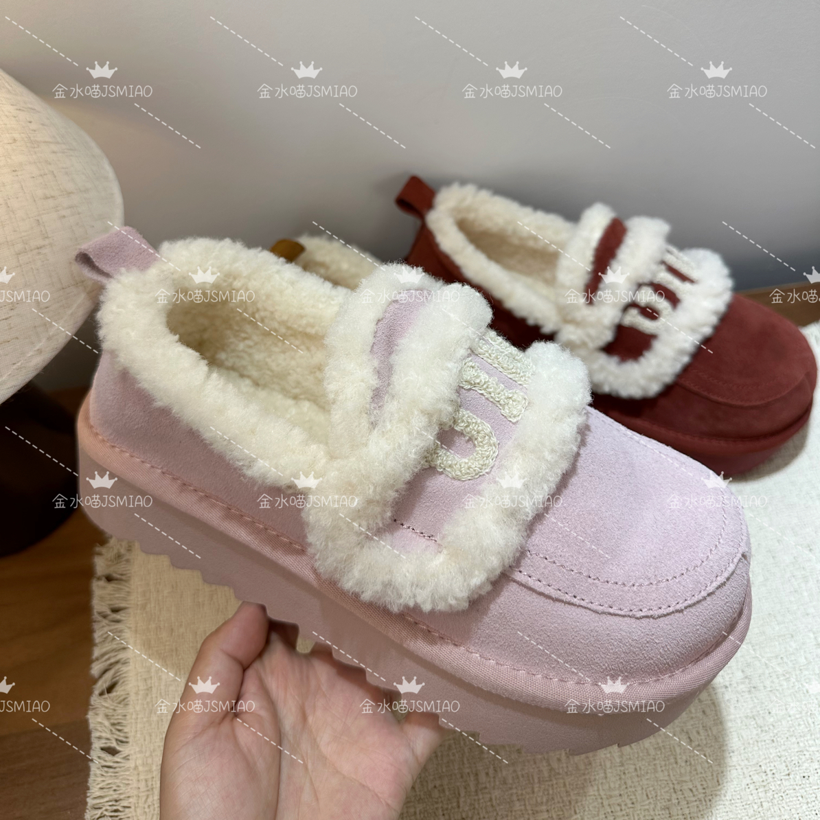 U家包头厚底毛毛小胖丁厚底秋冬外穿2025新款加绒加厚百搭女全包