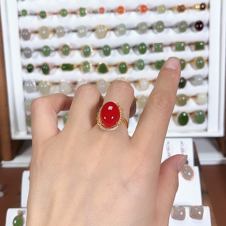 和田玉银S925镶嵌戒指