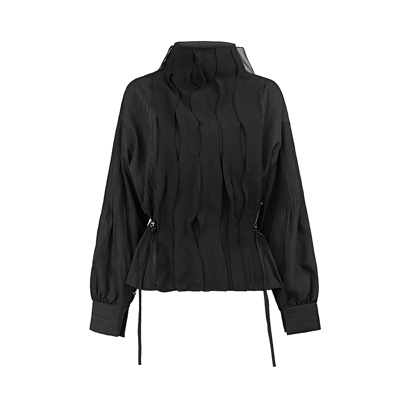 sdeer圣迪奥女装时尚立领荷叶边雪纺收腰外套S25182202