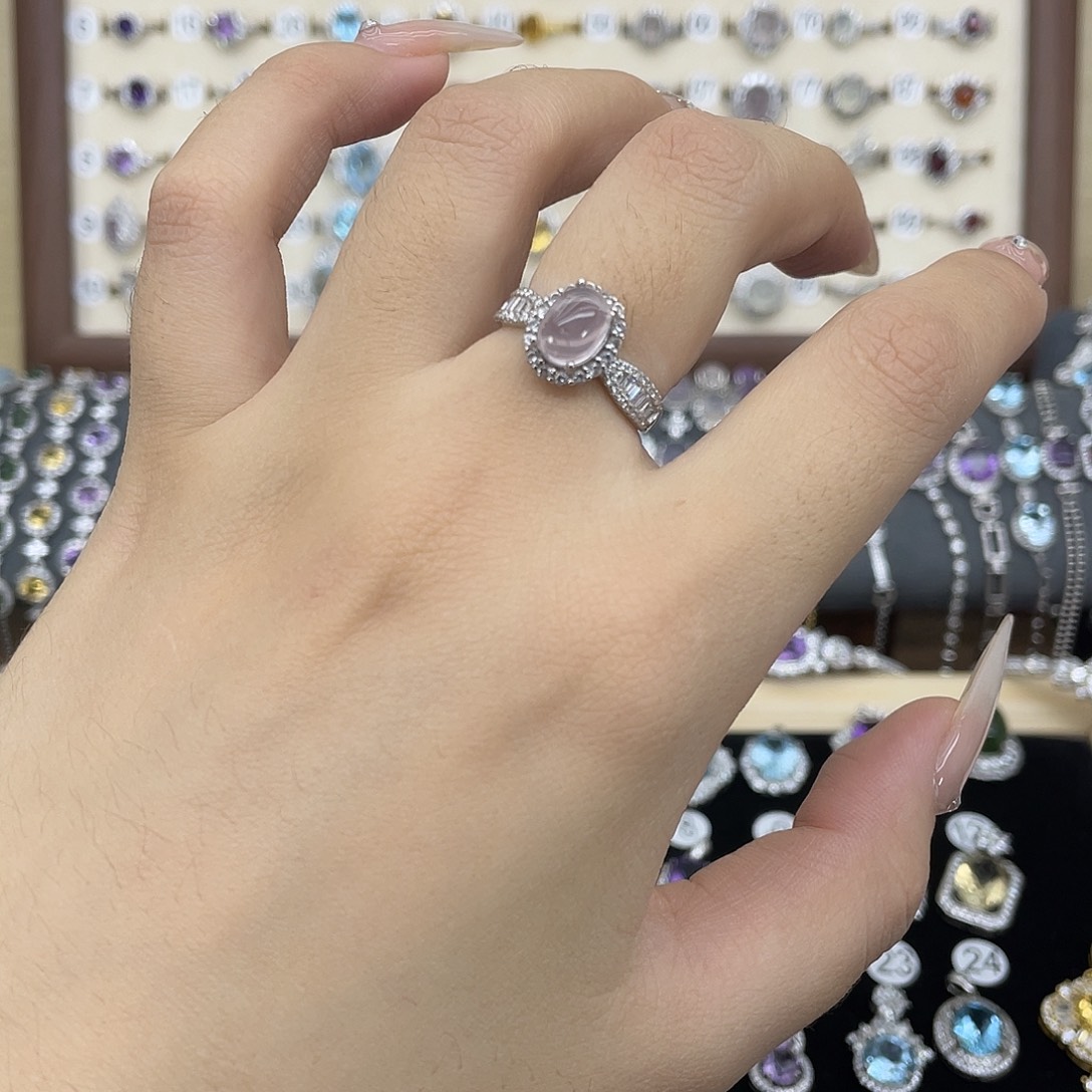 芙蓉石戒指银S925镶嵌