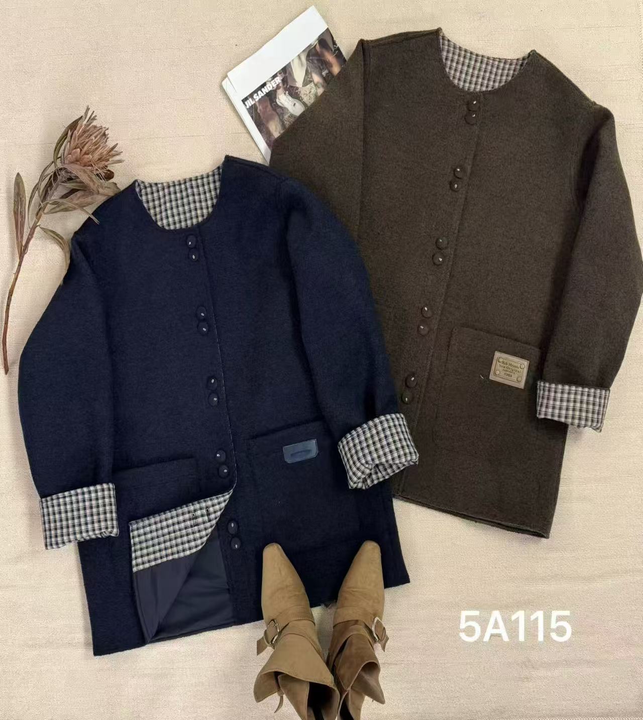 蜗牛家宽松型长袖慵懒风休闲风毛呢外套115