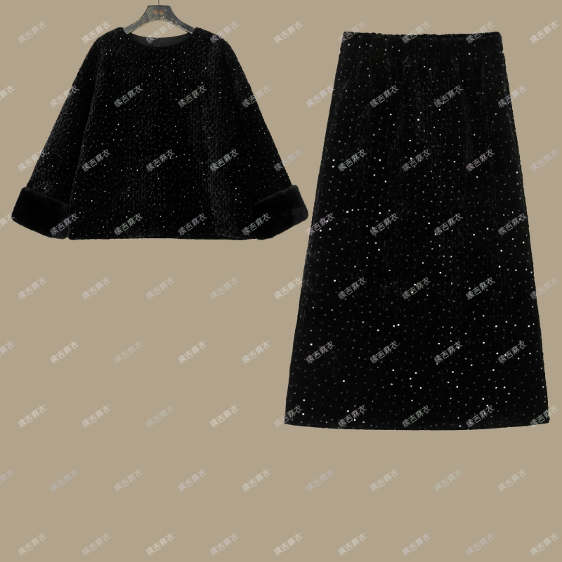 原创设计24-2054【星光套装】气质优雅高级感加厚上衣加半裙套装