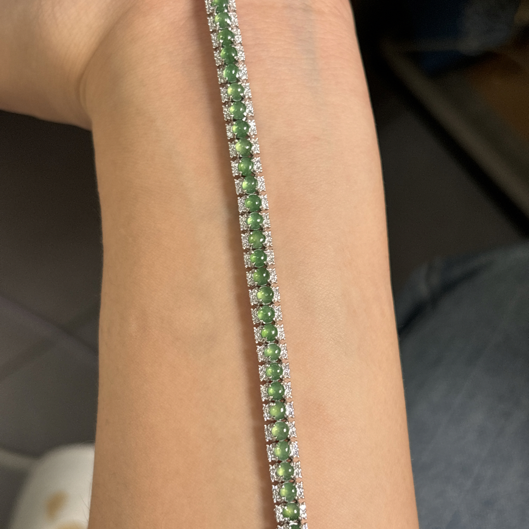 天然缅甸A货翡翠s925银镶嵌晴绿手链33颗3.5mm轻奢百搭耐看豪款