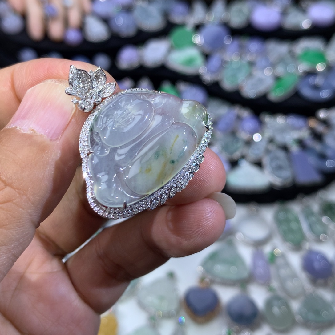 翡翠18K金镶嵌吊坠(不含链)