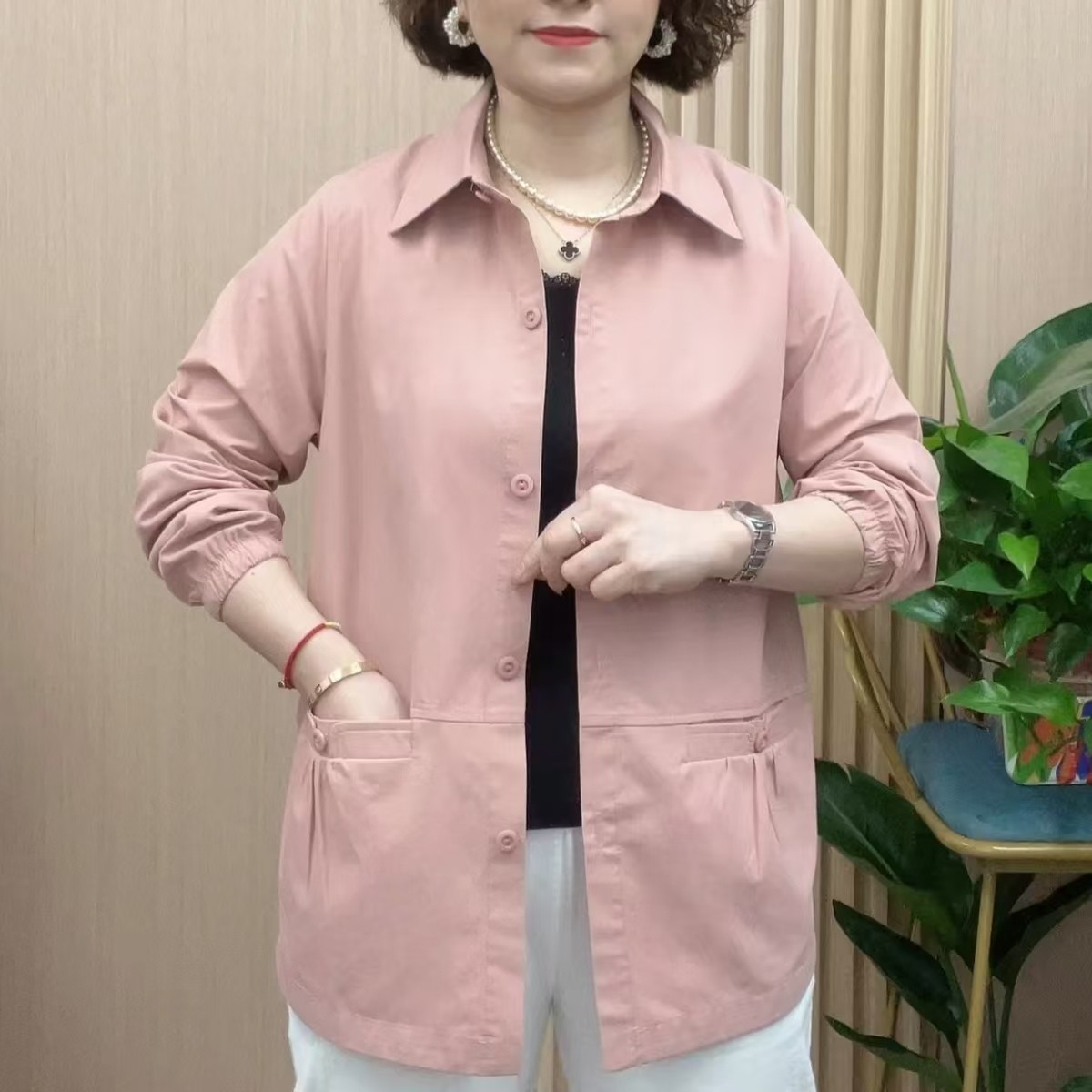 春夏秋季新款纯色洋气显瘦百搭后背木耳花边长䄂洋气薄款外套女