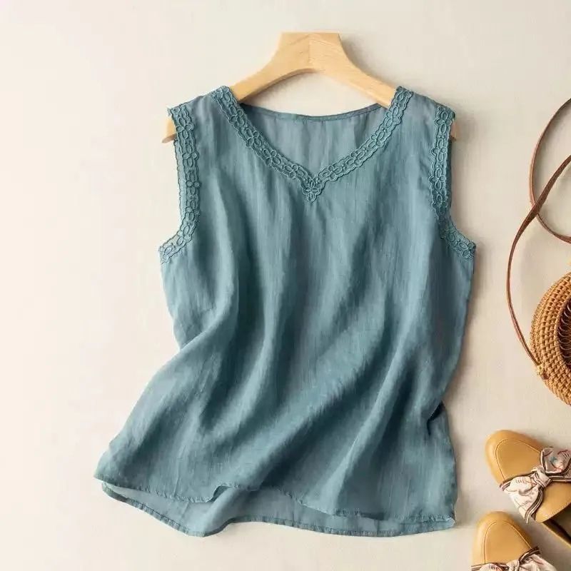 2025棉料夏季新款复古小背心绣花宽松无袖上衣气质外穿内搭吊带