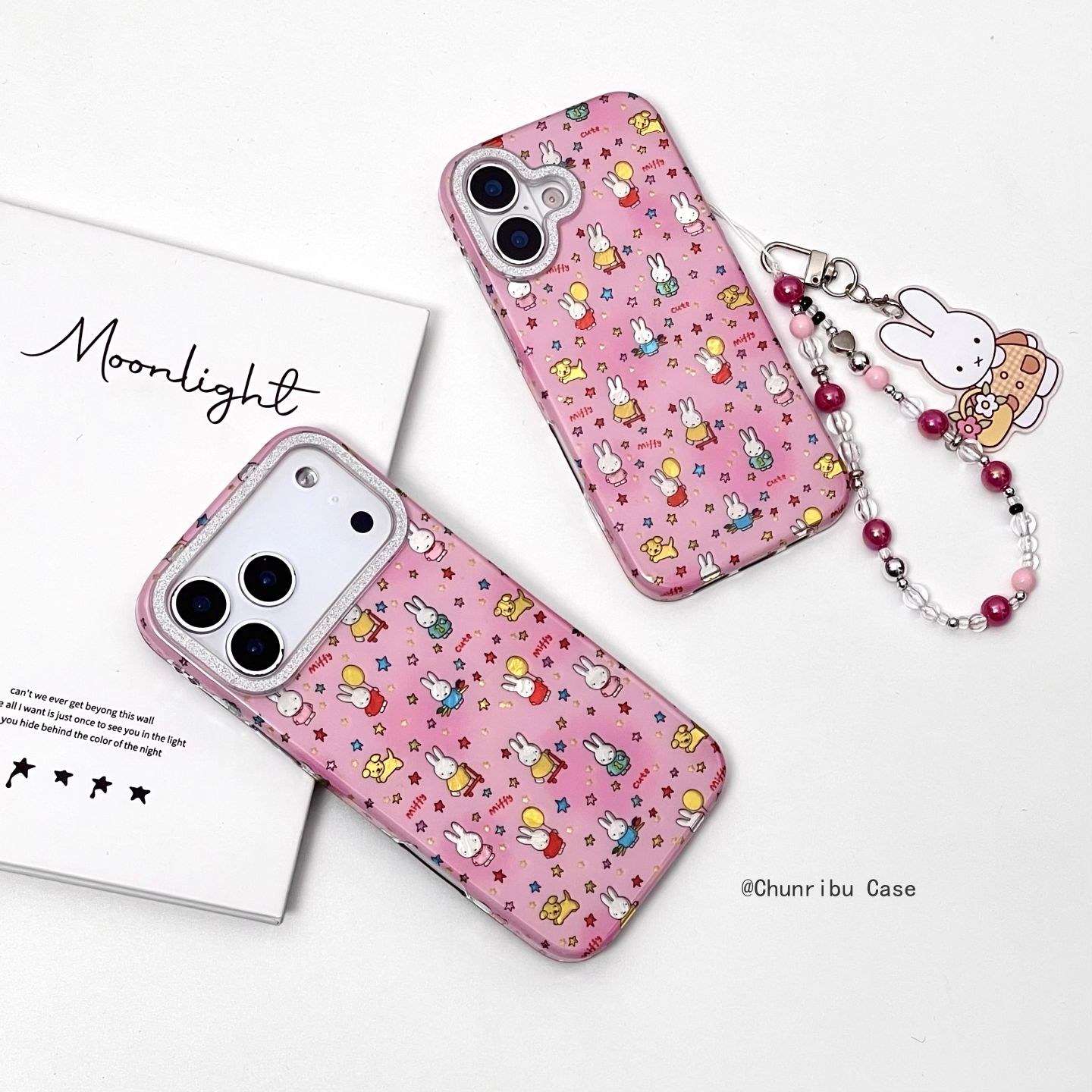 晕染粉色鎏金镂空滑板车米菲适用苹果17/16promax手机壳15/14/13