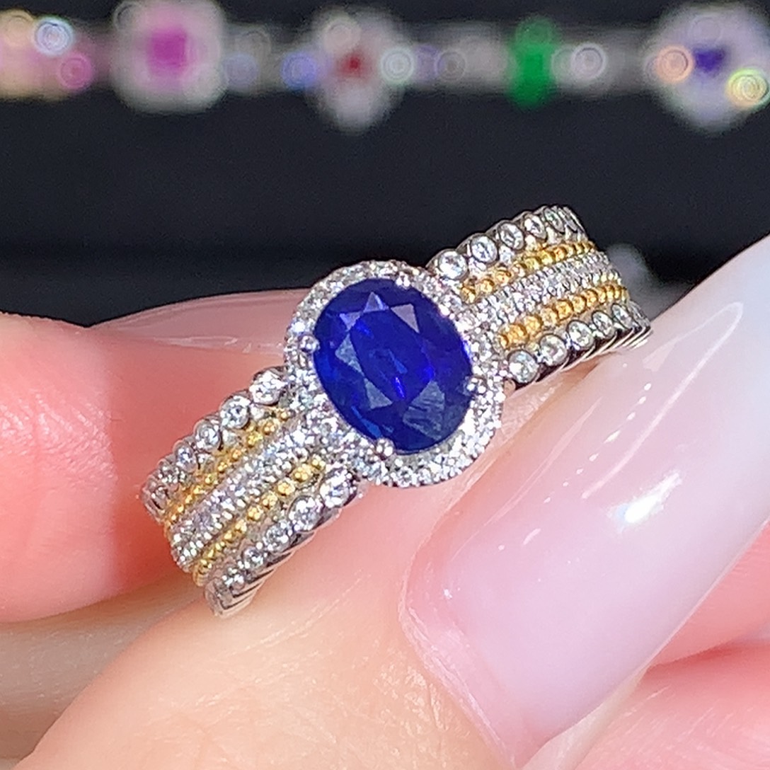 戒指蓝宝石18K金镶嵌0.91ct/天然宝石/七天无理由