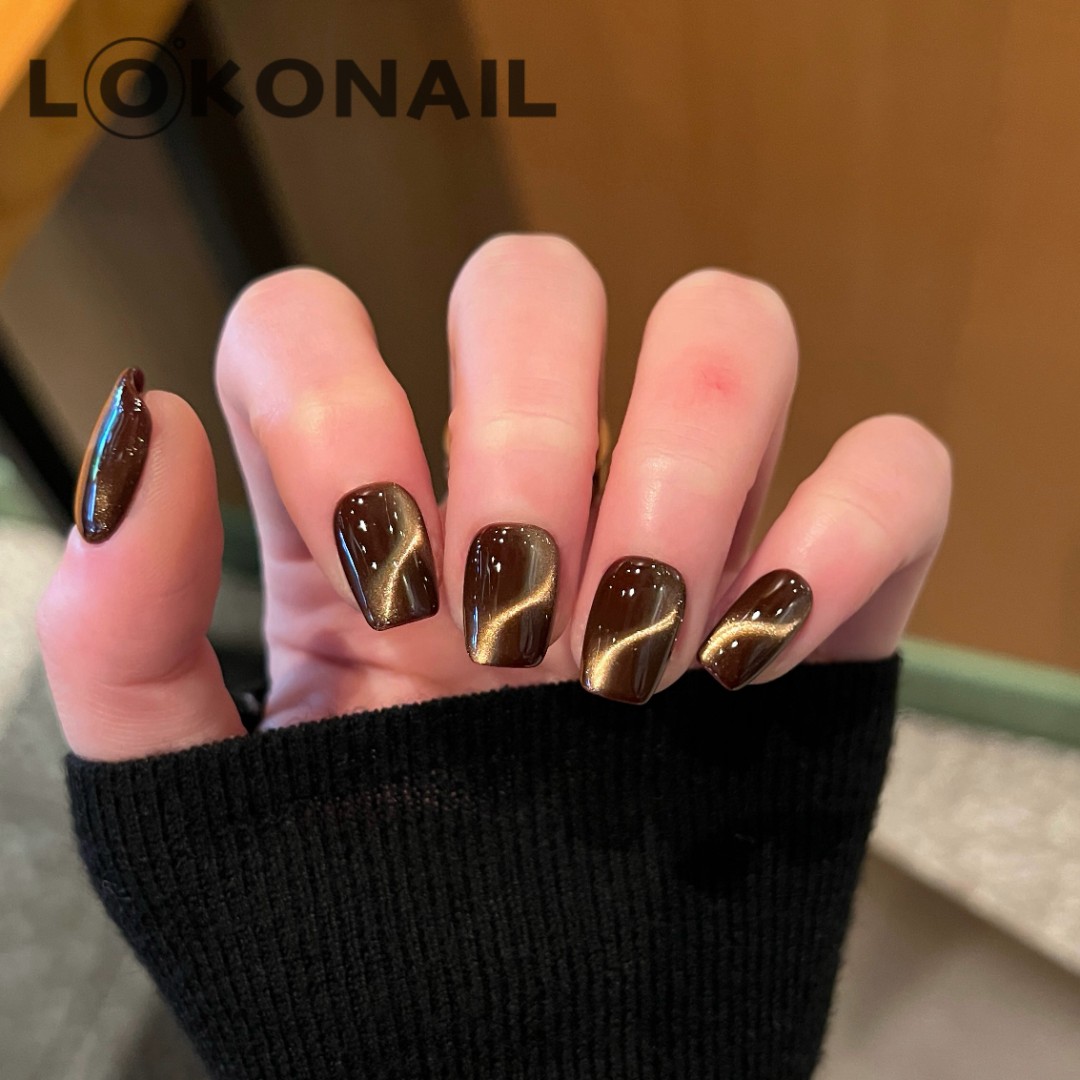 「纵享丝滑」巧克力棕曲线猫眼简约显白轻奢气质穿戴式纯手工穿戴甲