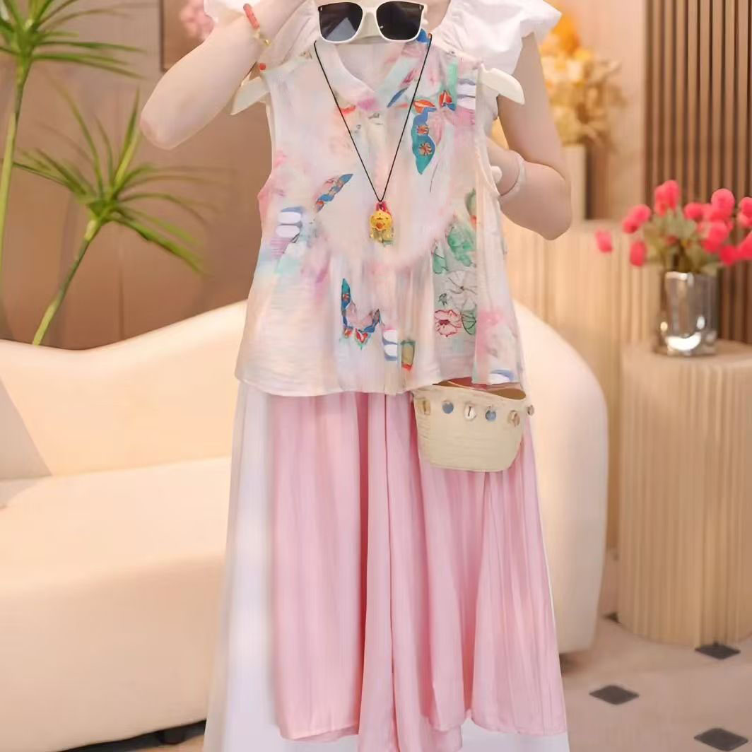 女童夏装2025新款新中式套装女孩衣服儿童复古气质洋气两件套