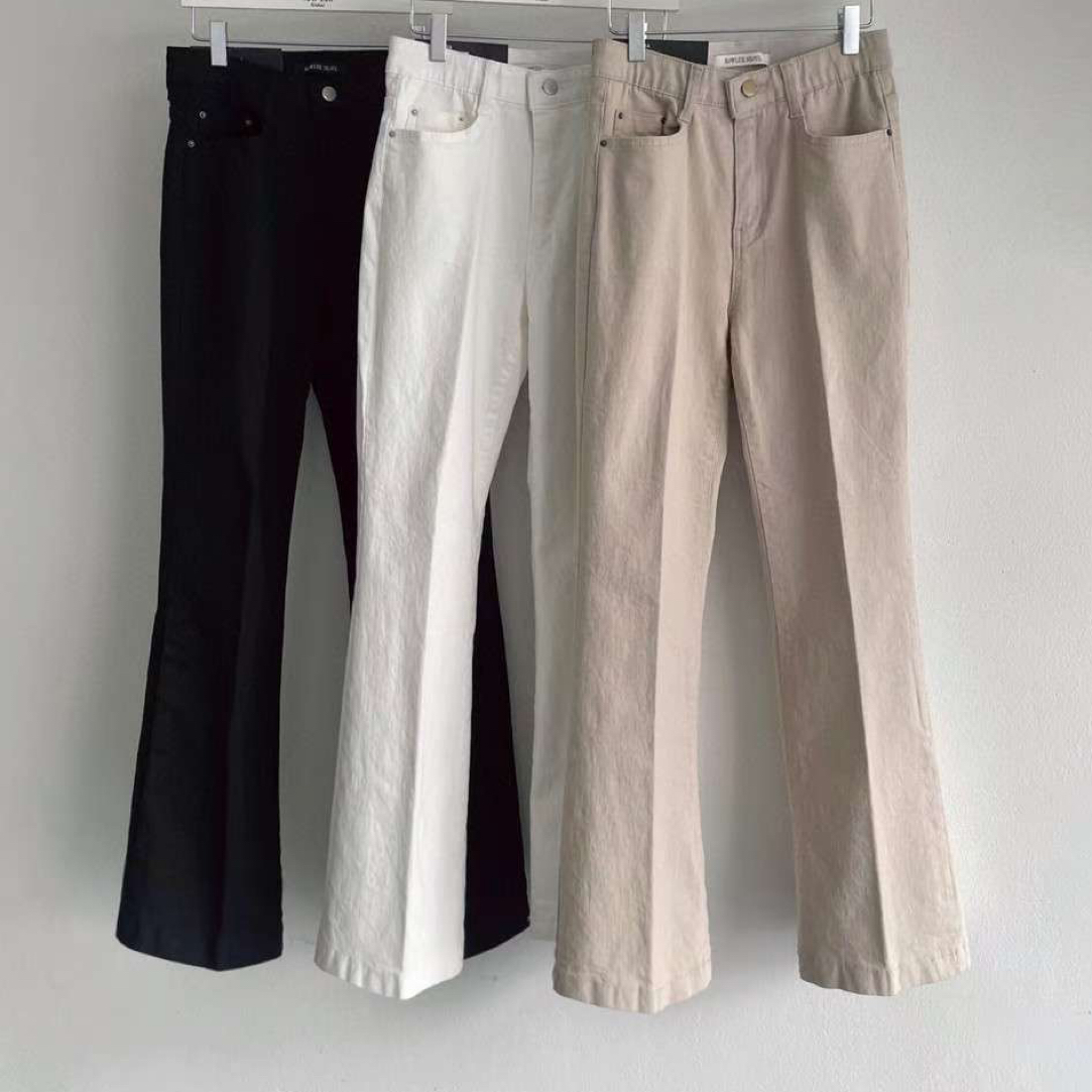 no退no换 韩国东大门款秋季高腰腰内松紧四面弹微喇棉牛仔裤