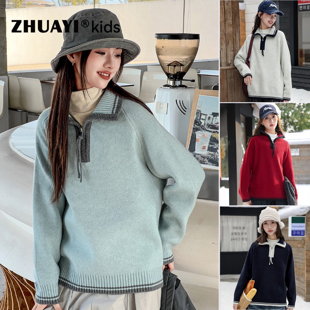 女童翻领毛衣时尚秋冬宽松针织衫慵懒风洋气年装打底（25405333）4